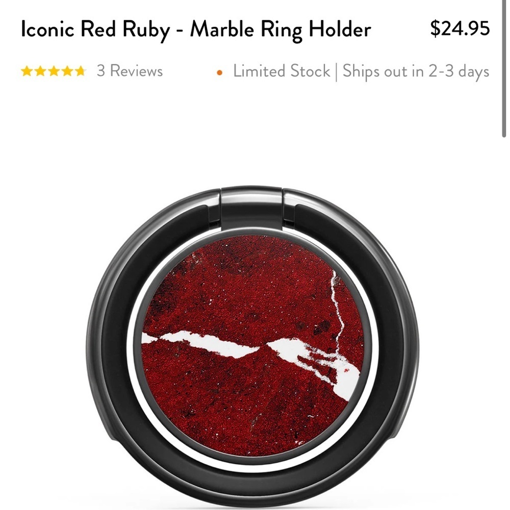 Red Ruby Ring Holder burga marble gunmetal  red white phone case cover popsocket